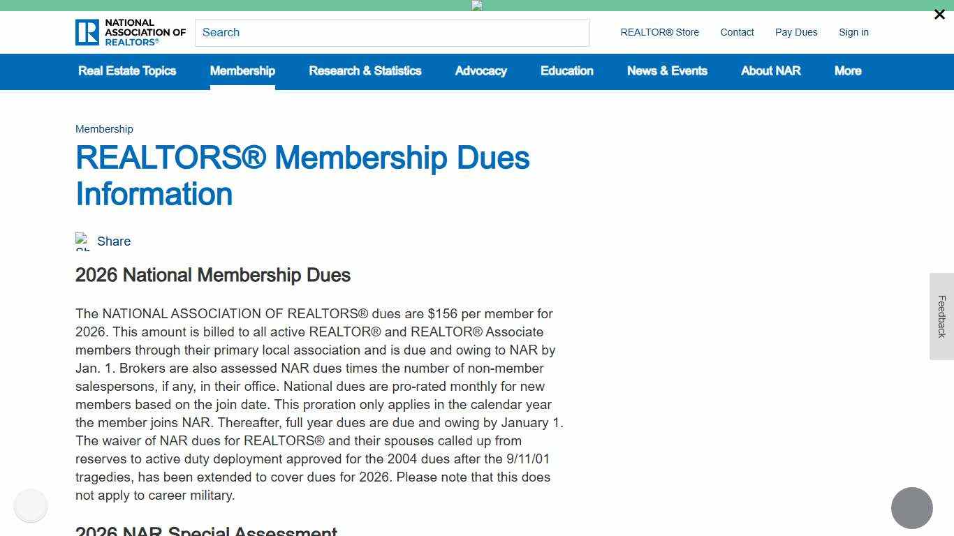 REALTORS® Membership Dues Information